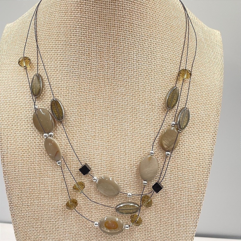 Silver-Tone Translucent Floating Beads Triple-Stranded Station Lobster Necklace